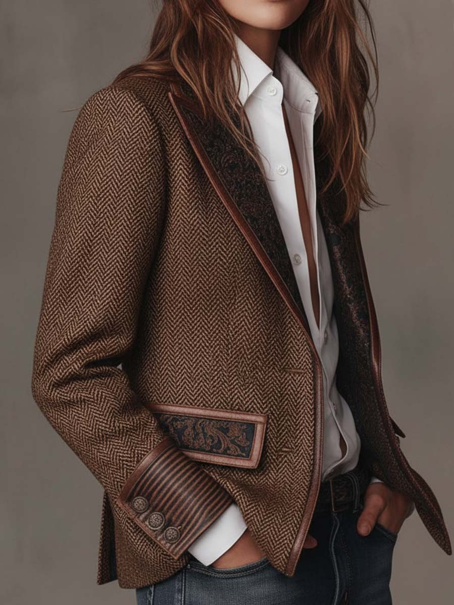 Americana con diseño en espiga y paneles estampados
