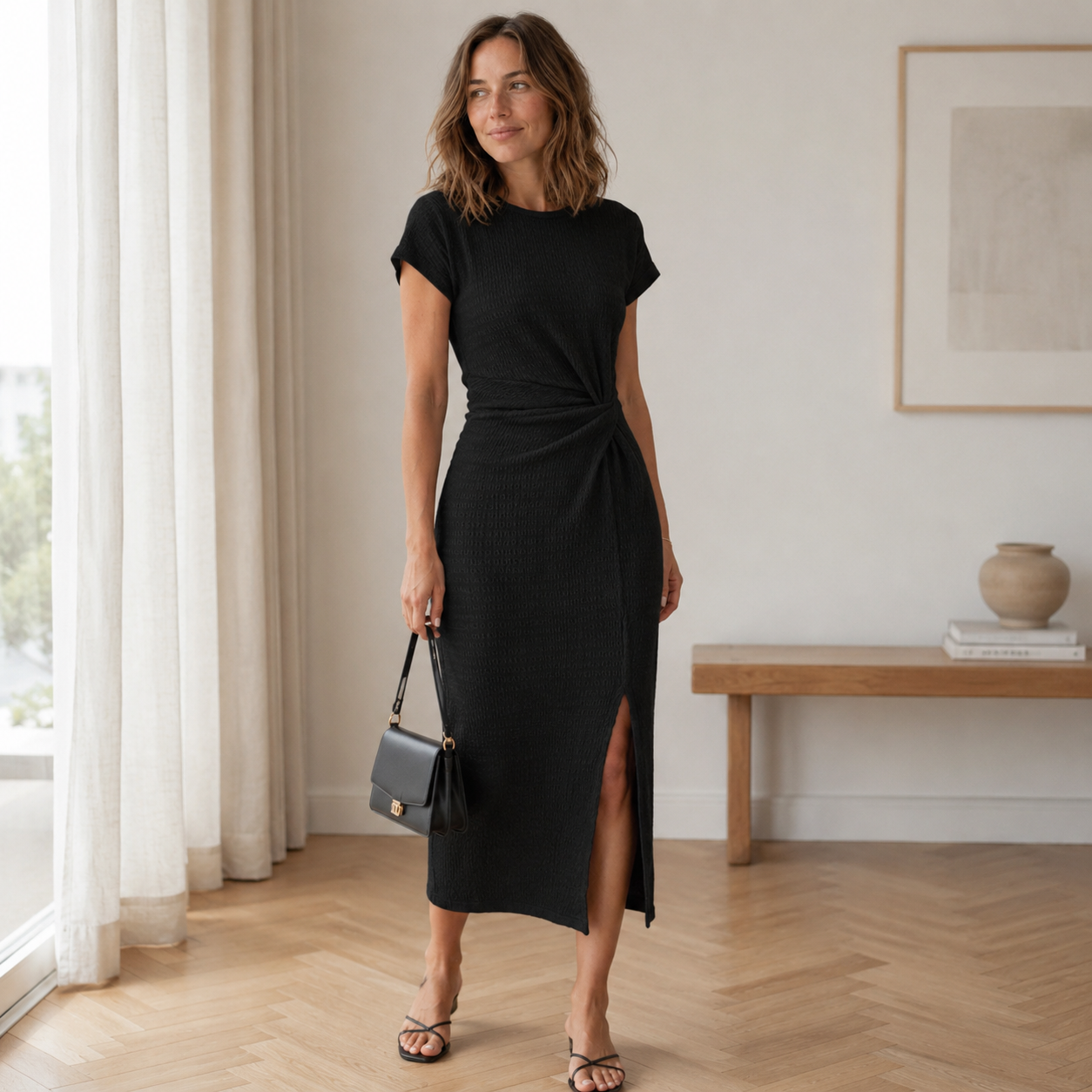 Vestido midi Idun – Con nudos y abertura lateral