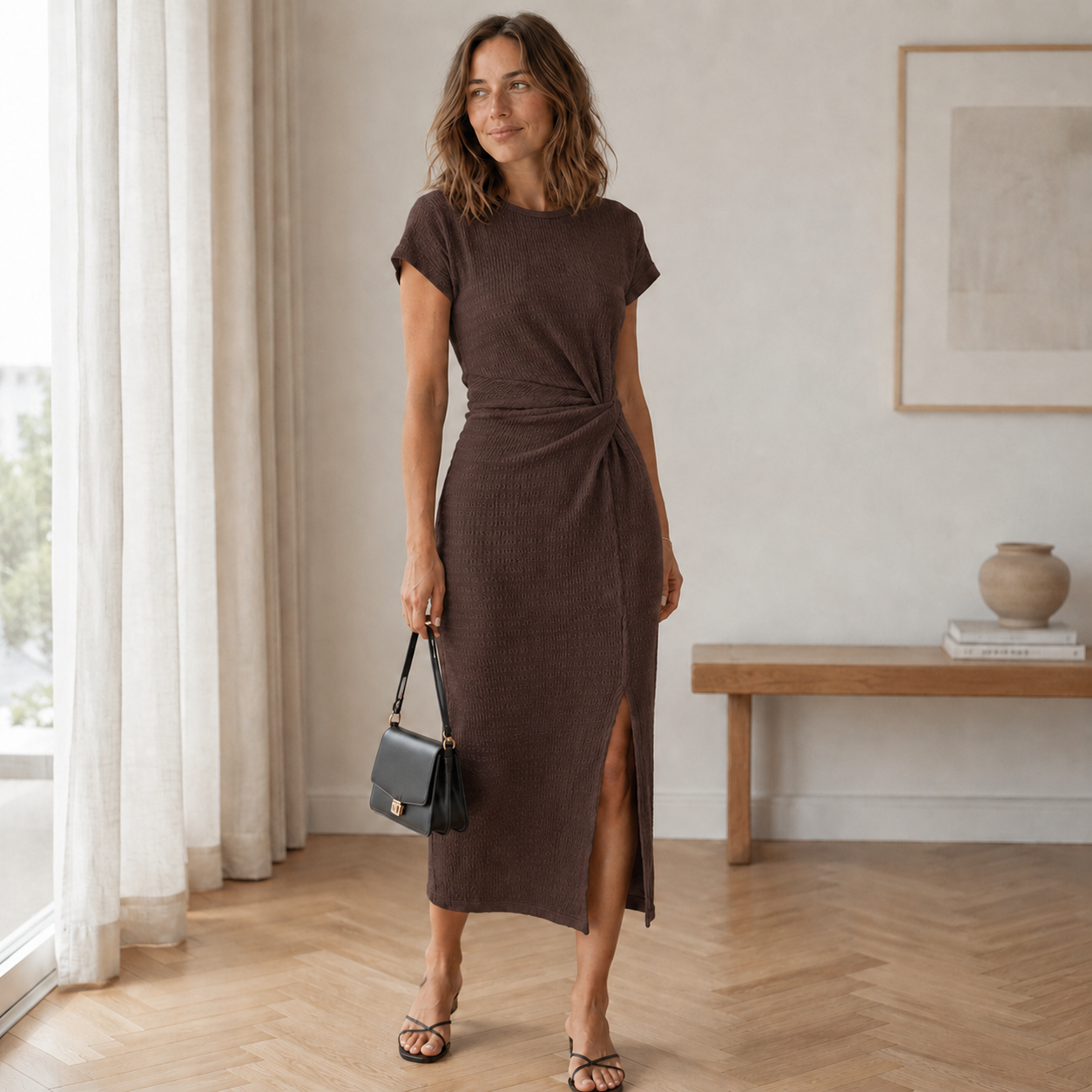Vestido midi Idun – Con nudos y abertura lateral