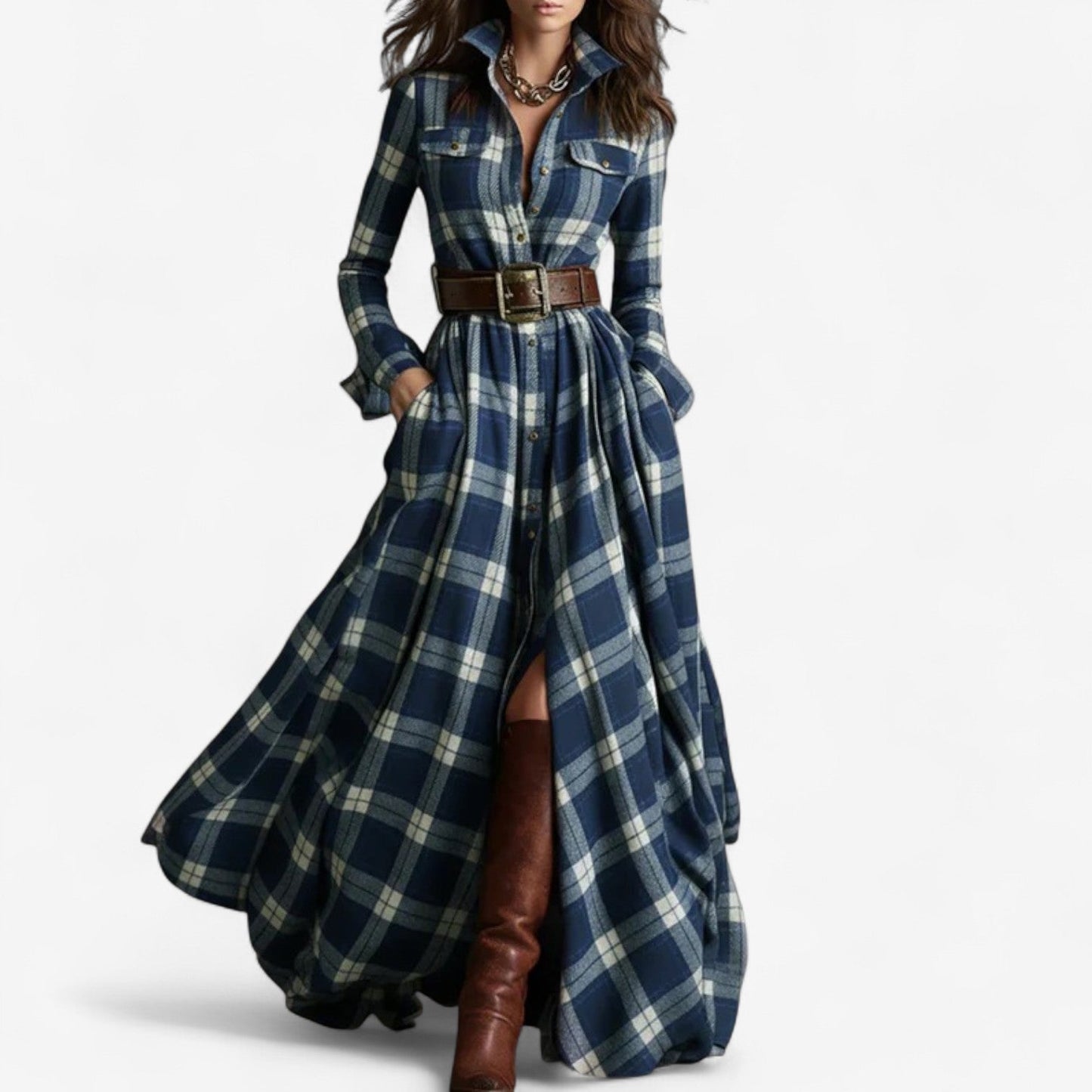 Vestido de cuadros con cinturón