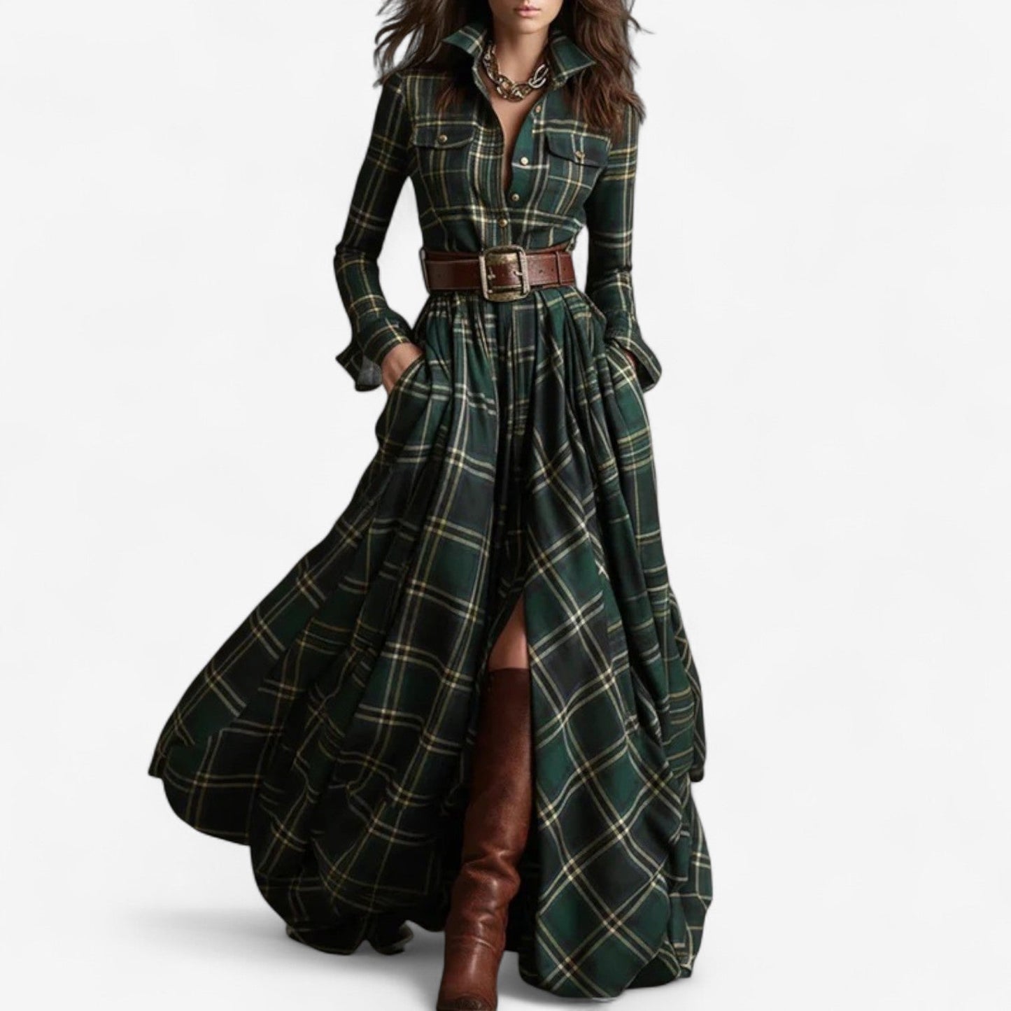 Vestido de cuadros con cinturón