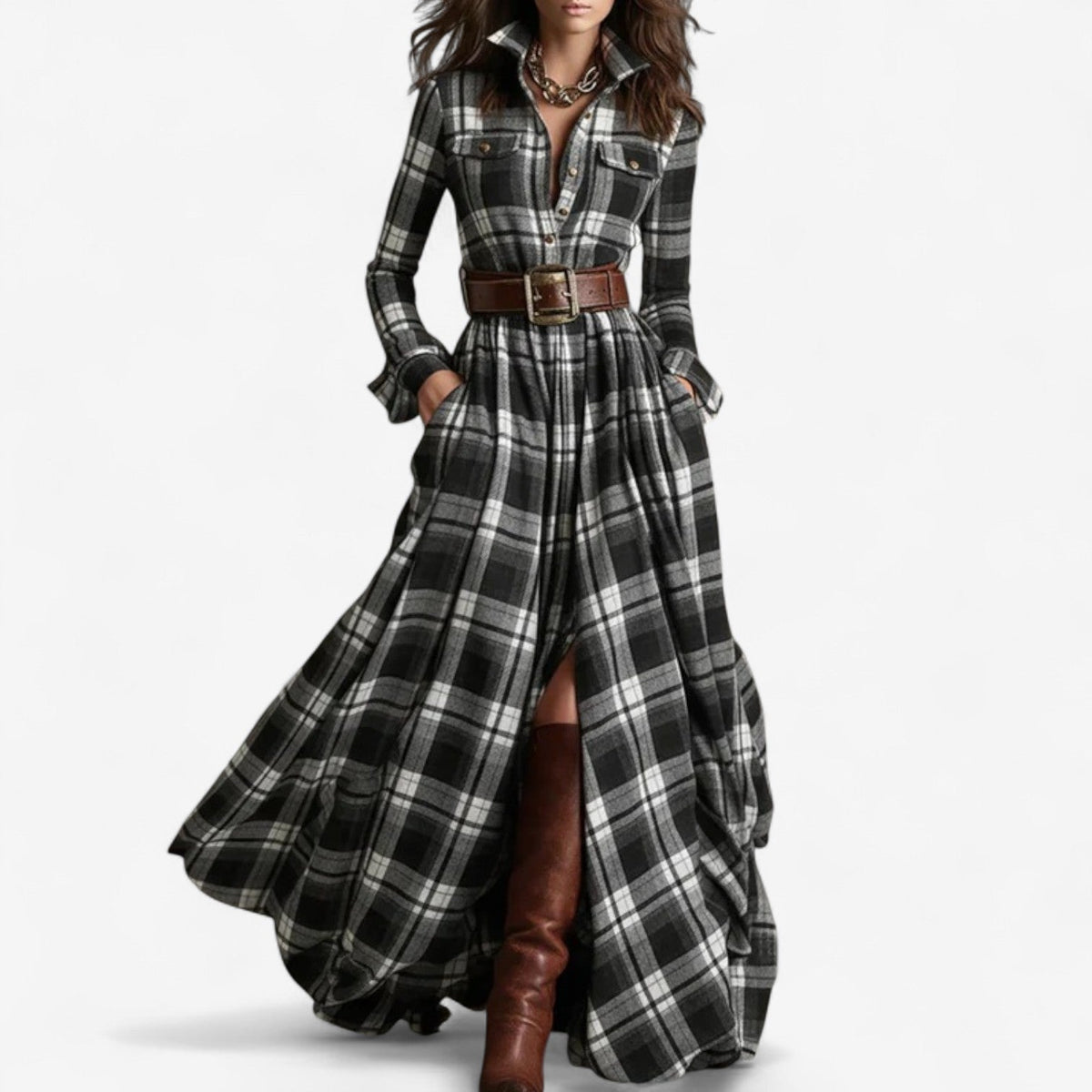 Vestido de cuadros con cinturón