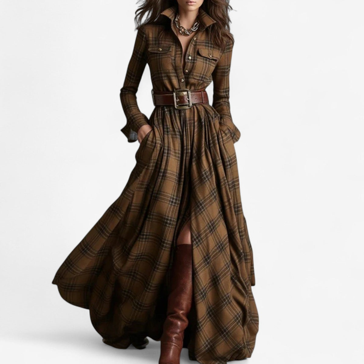 Vestido de cuadros con cinturón