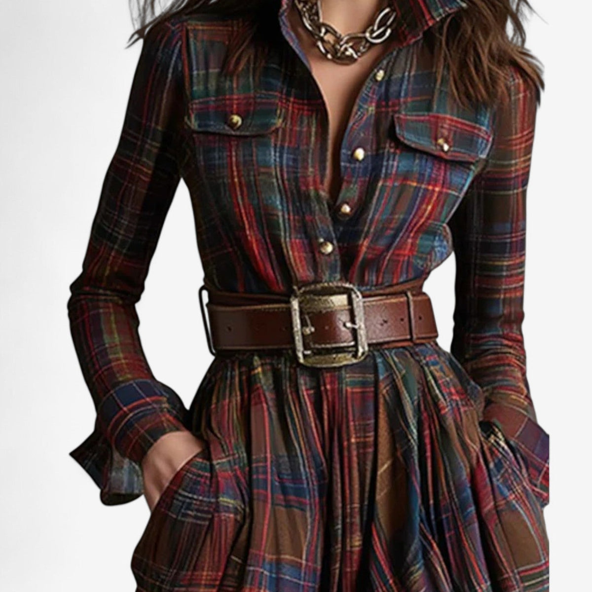 Vestido de cuadros con cinturón