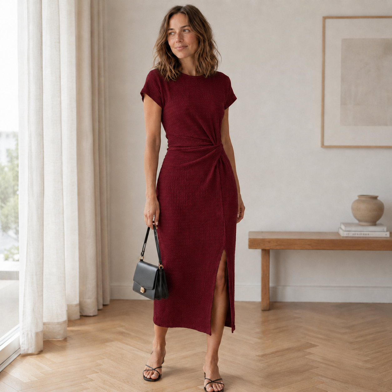 Vestido midi Idun – Con nudos y abertura lateral