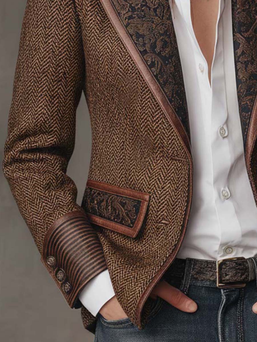 Americana con diseño en espiga y paneles estampados