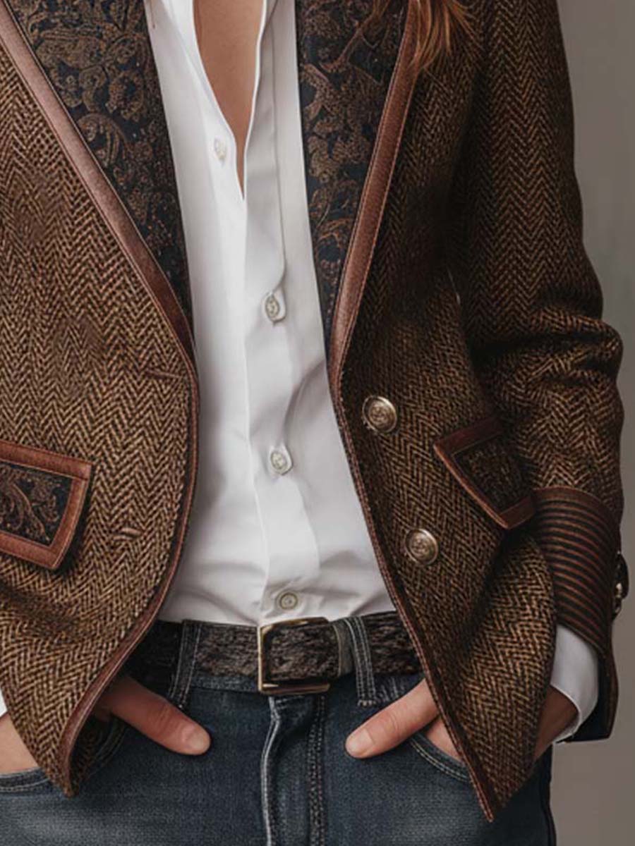 Americana con diseño en espiga y paneles estampados