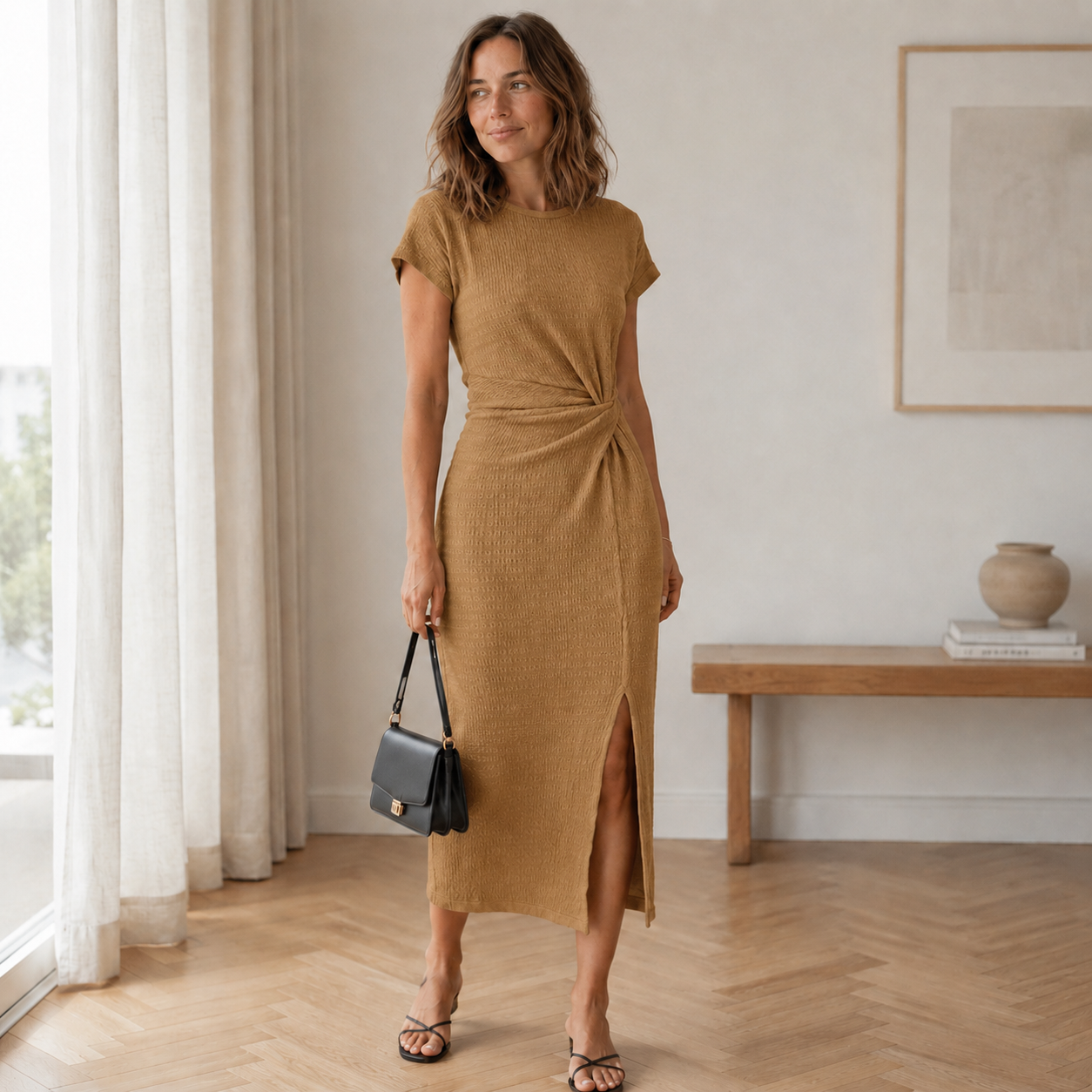 Vestido midi Idun – Con nudos y abertura lateral